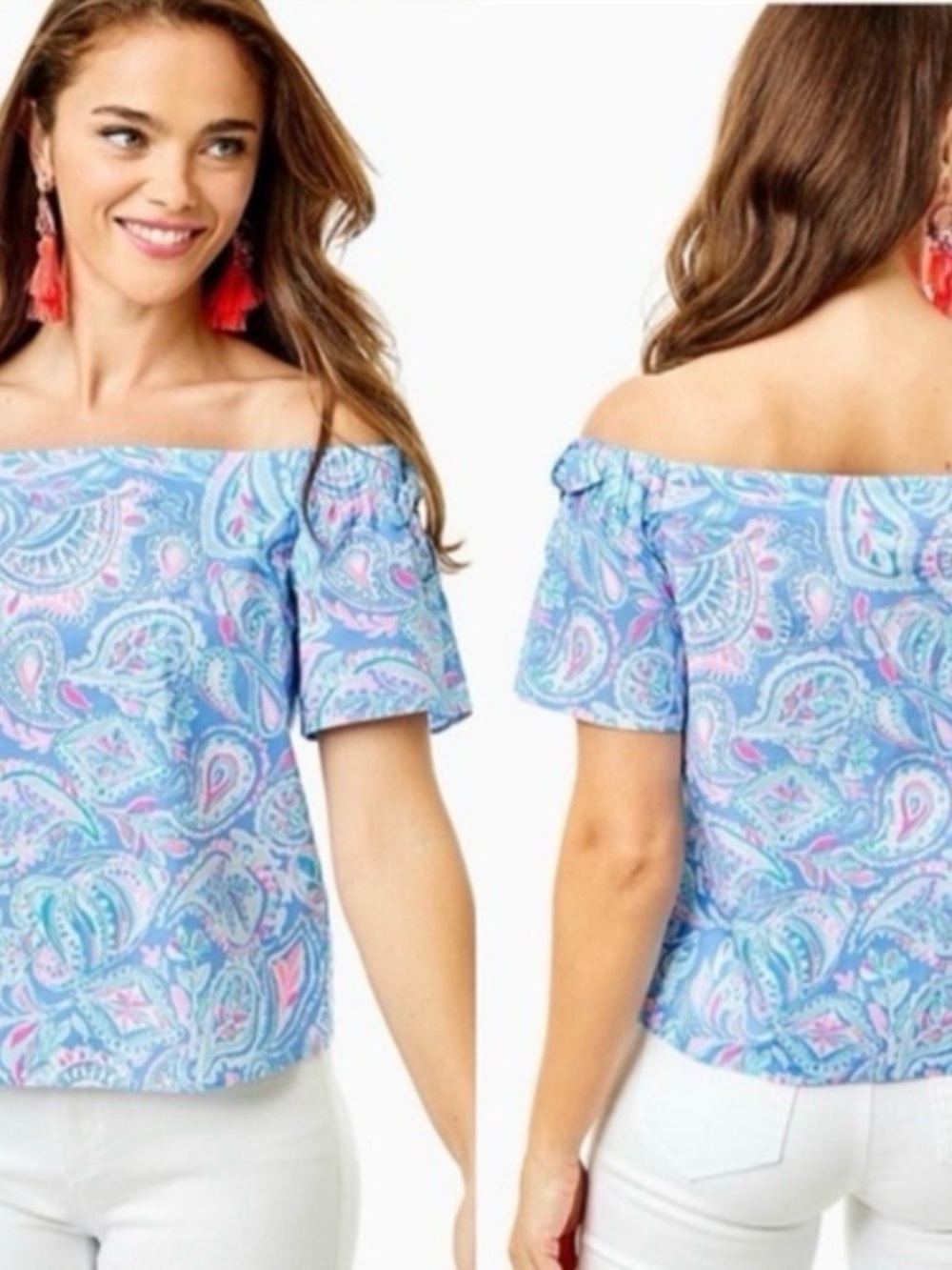 Lilly Pulitzer Blue Paisley Off-Shoulder XS